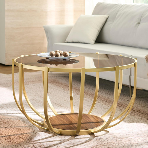Round glass wood - glass, table