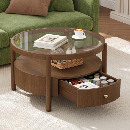 Round glass coffee table solid - coffee,