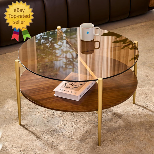 Round glass coffee - coffee, table